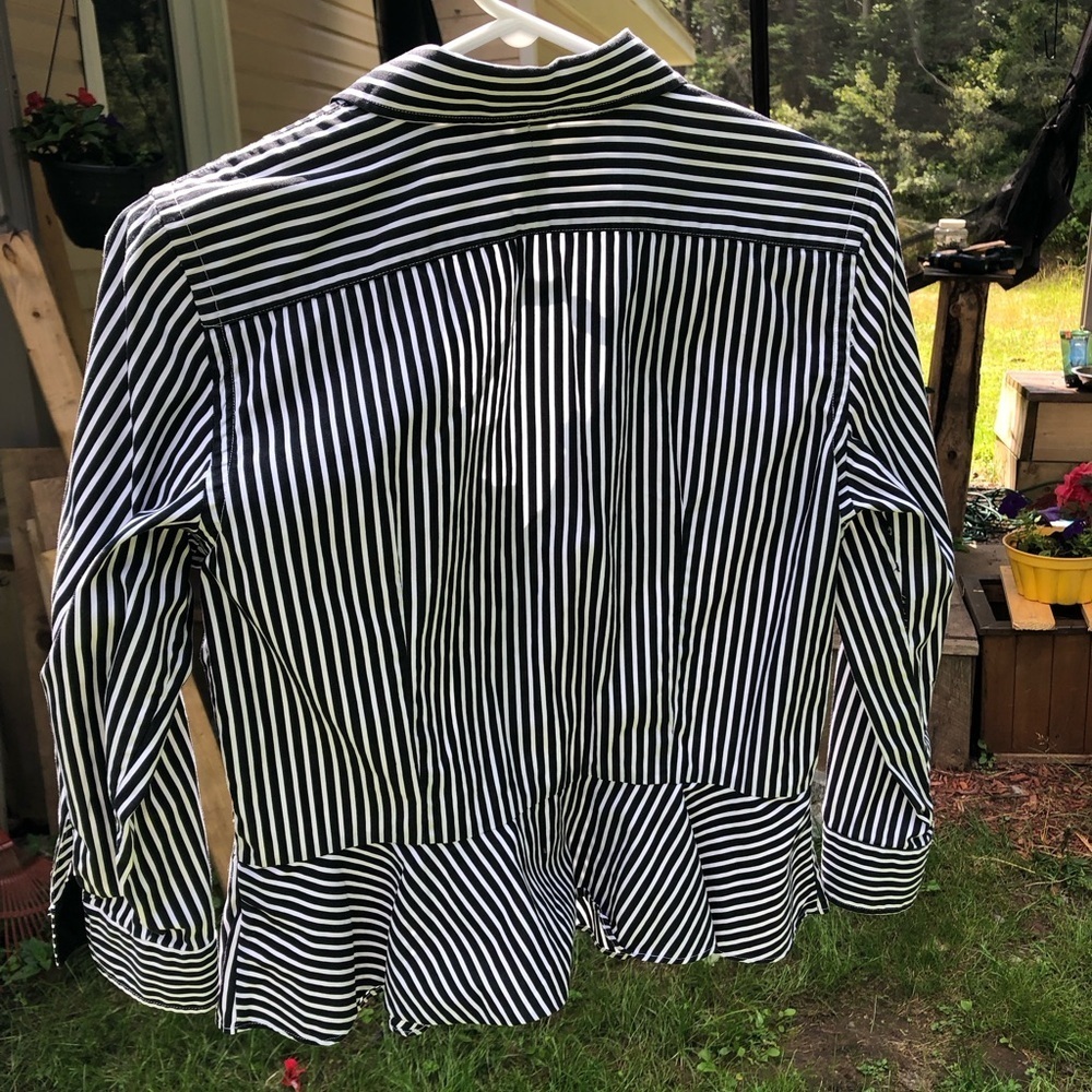 Lauren Ralph Lauren Black and White Striped Peplum Button Down Shirt - Picture 13 of 16